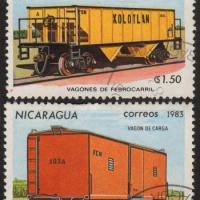 2Pcs/Set Nicaragua Post Stamps 1983 Train Marked Postage Stamps for Collecting