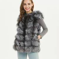 2023 Hot Sale Real Fox Fur Coat Women Winter Natural Fur Vest Coat Real Fur Coat Vests For Women Sleeveless Jacket Women
