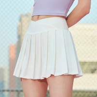 Tennis Fitness Sports Badminton Skirt Golf Wear For Women Solid Dance Pleated Skirt WIth Shorts Pocket Athletic Skort White New