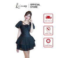 Đầm Đẹp Sang Trọng Tơ Bồng LECOONG V629 Váy Dáng Ngắn Phối Hoa Ngực