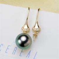 DIY Pearl Accessories G18K Pearl Jade Ear Hook Empty Support Exquisite Pearl Earrings Fit 8-10mm Round Beads G297