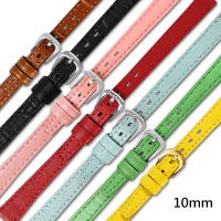 Watchband 10mm / 各品牌通用 簡約質感 不鏽鋼扣頭 真皮錶帶(淺咖/黑/粉/藍/綠/紅/黃)