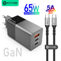 WOTOBE 3port 65W GaN USB C PD Wall Charge 65W/45W/20W PD3.0/QC/PPS/SCP For USB-C Laptops MacBook iPhone 13/12/11 Samsung S22 P40