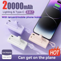 20000mAh Mini Fast Power Bank Portable Type-C Lightning Built In Cable Powerbank High Capacity Charging External For iPhone New