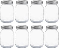 Glass Regular Mouth Mason Jars 16 oz Clear Glass Jars with Silver Metal Lids for Sealing Canning Jar