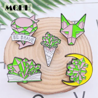 Creative Green Gem Animal Enamel Pins Ice Cream Books Moon Alloy Brooch Badge Punk Accessories Woman Jewelry Gifts For Friends