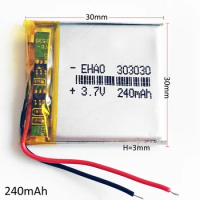 3.7V 240mAh 303030 Lithium Polymer Li-Po Rechargeable Battery For Mp3 GPS PSP bluetooth headphone headset smart watch Recorder