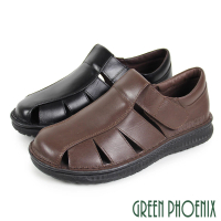 GREEN PHOENIX 波兒德 男 護趾 涼鞋 便鞋 全真皮 牛皮 沾黏 台灣製(咖啡、黑色)