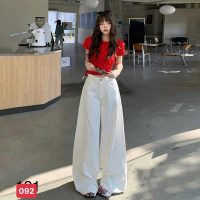 Quần jean nữ ống siêu rộng 30cm, quần baggy màu trắng dài trên 100cm mẫu mới Okela ms092
