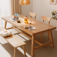 實木腿餐桌飯桌家用木桌子長方形胡桃木中式客廳大長桌原木風桌椅