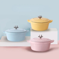 Micro Pressure Lock Water Deer Pots Pink Blue Enamel Cast Iron Pot Induction Cooker Gas Stove Universal Soup Pot for Cooking