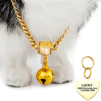 6mm Gold Color Stainless Steel Puppy Kitty Training Cuban Link Durable Clasp Chain With Personalized Gold Collar Heart ID Tag