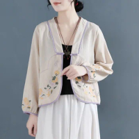 Woman Traditiona Chinese Style Clothing Women Cardigan Shirts Vintage Embroidery Coats Hanfu Jackets Oriental Tops KK4382