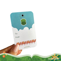 Tag Ucapan Lebaran Idul Fitri Kertas Bluish White Karton Dengan Tali Rantai Silver dan Stiker Pengua