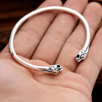 S925 Sterling Silver Thai Silver Jewelry Korean Men And Women Bangle Personalized Double Tiger Head Simple Open Ended Bangle