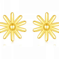 Pure 24K Yellow Gold Earrings Women 999 Gold Flower Stud Earrings