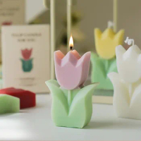 Huaming Novelty Handmade 3d Color Flower Shaped Art Candles Ins Style Mini Soy Wax Flower-shaped Tulip Scented Candle