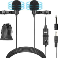 BOYA BY-M1DM Dual Lavalier Microphone Lapel Clip-on Omnidirectional Condenser Mic for iOS iPhone Android Phone DSLR Camera