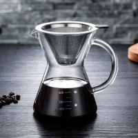 耐熱玻璃咖啡壺帶把手沖咖啡壺套裝不銹鋼咖啡濾網透明咖啡分享壺