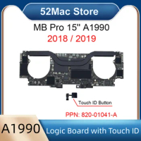Original Test A1990 Motherboard 820-01041-A for MacBook Pro Retina 15" Logic Board、 i7 i9 16GB 32GB 2018 2019 Year with Touch ID