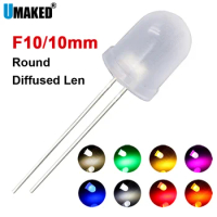 250Pcs 10mm F10 LED Emitting Diodes, super bright led wide angle, Round Bead Tansparent/Color/Foggy lamp WW/W/R/G/B/Y/UV/Pink