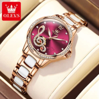 OLEVS 6656 Fashion Mechanical Watch Gift Genuine Leather Watchband Round-dial Luminous