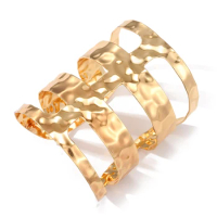 New Trendy Gold Color Big Wide Cuff Bracelet Open Bangle for Women Men Gift Ajustable Hollow Geometric Bangle Wedding Jewelry
