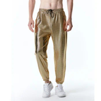 Mens Shiny Gold Metallic Joggers Sweatpants Stylish 70s Nightclub Dance Disco Harem Pants Men Hip Hop Streetwear Casual Clothing
