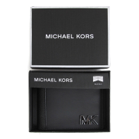 MICHAEL KORS Hudson 立體MK Logo水波紋皮革雙鈔票層對開式短夾禮盒(黑色)