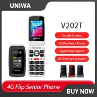 UNIWA V202T Flip Mobile Phones Dual Screen Speed Dial Feature Phone 1450mAh SOS Big Push-Button For Elderly 4G Cheap Cell Phone