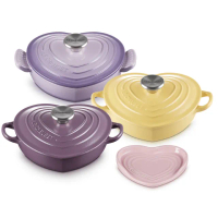 【Le Creuset】琺瑯鑄鐵鍋愛心燉飯鍋 20cm 藍鈴紫/含羞草黃/水晶紫 3色選1(贈 心型鏟座盤-亮粉)