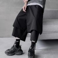 Samurai Pants Summer Men's Japanese Retro Overalls Shorts Cropped Knedo Trousers Fake Two-Piece Skirts Japanese Streetwear