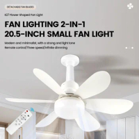 20.5 inch E27 Screw Head LED Fan Light Remote Control Three Color Dimming Detachable Fan Leaf Living Room Bedroom Small Fan Ligh
