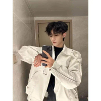 2025 Cleanfit Short White Leather Jacket Men's High-End Niche Motorcycle Jacket American High Street
