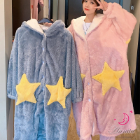 【Annita】星星情人 法蘭絨珊瑚絨情侶睡袍(冬季保暖發熱材質)