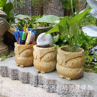 印度手工雕刻滑石貓頭鷹擺飾/筆筒/花器/能量容器 4.5號 ~讓象徵財富與智慧的貓頭鷹來守護您的花園&amp;書房吧~聖哲曼