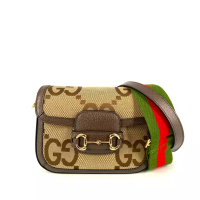 GUCCI Gucci Horsebit Flap 1955 Jumbo GG Mini Bag Camel/Ebony