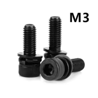 500PCS M3x6/8/10/12/14/16/18/25mm Black 304 Stainless steel hex socket cap screw bolt with washer three combination sems screws