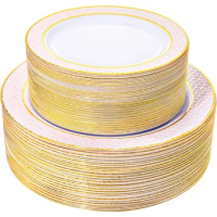 102PCS Plastic Plates - Disposable Pink Gold Plates include 51PCS Pink and Gold Dinner Plates, 51PCS Pink