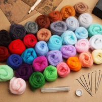 Fibre Felt Fabric Felt Wool Roving Wool Felt Kit 40 Colors DIY Needle Felting Needles For Needle Felting Starter Kit