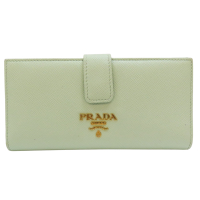 【二手名牌BRAND OFF】PRADA 普拉達 薄荷綠 牛皮 Saffiano Leather 扣式長夾