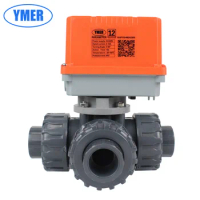 DN15 1/2in 3-way electric ball valve Double Union AC220V Upvc Plastic Ball Valve for water treatment
