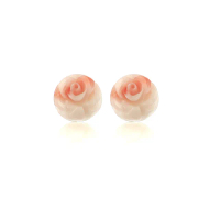 【大東山珠寶】天然粉色深海珊瑚 玫瑰禮物 10K金針式貼耳耳環 8MM(粉色珊瑚)