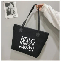 Hello Kindergarten Printed Gift for Teachers Canvas Tote Bag Shoulder Book Bag Shopper Shopping Bag