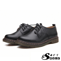 預購 SOFT WALK 舒步 歐美經典款3孔綁帶真皮馬丁休閒牛津鞋 馬丁靴(黑)
