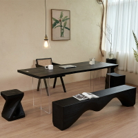 【免運】可開發票 侘寂風碳化亞克力懸浮茶桌白蠟木桌黑色實木餐桌原木大板桌