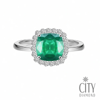 預購 City Diamond 引雅 『給維納斯』18K祖母綠1克拉方形白K金戒指鑽戒
