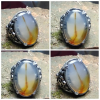 Cincin Batu Akik Susup Sodo Motif Gambar Jarum Jam 7 Antik