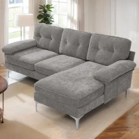 Convertible Sectional Shape L Sofa,Reversible Chaise, Upholstered Cloud Removable Cushion Cover Living Room Muebles De La Sala