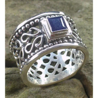 Cincin Perak \ Ukir batu blue Saphire\""